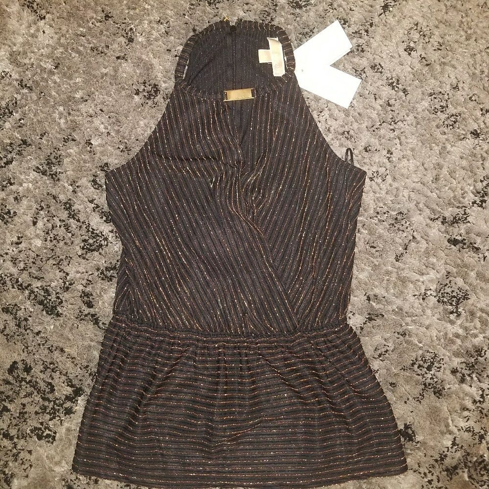 New small‎ black and gold michael kors choker blouse